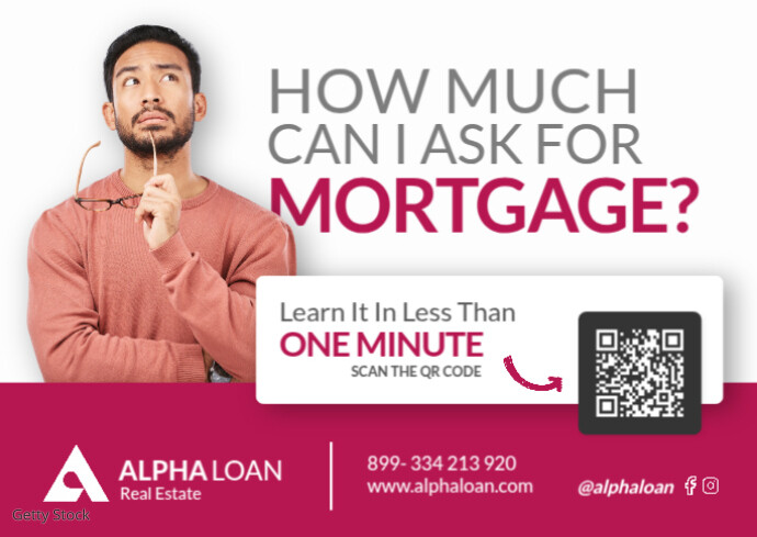 Red white and Grey Modern Mortgage Template | Real Estate Loan Marketing Design Postcard Design